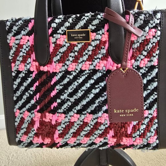 Kate Spade Manhattan Small Plaid Crossbody Tote Handbag w/ Plaque Logo PREOWNED - Picture 5 of 16